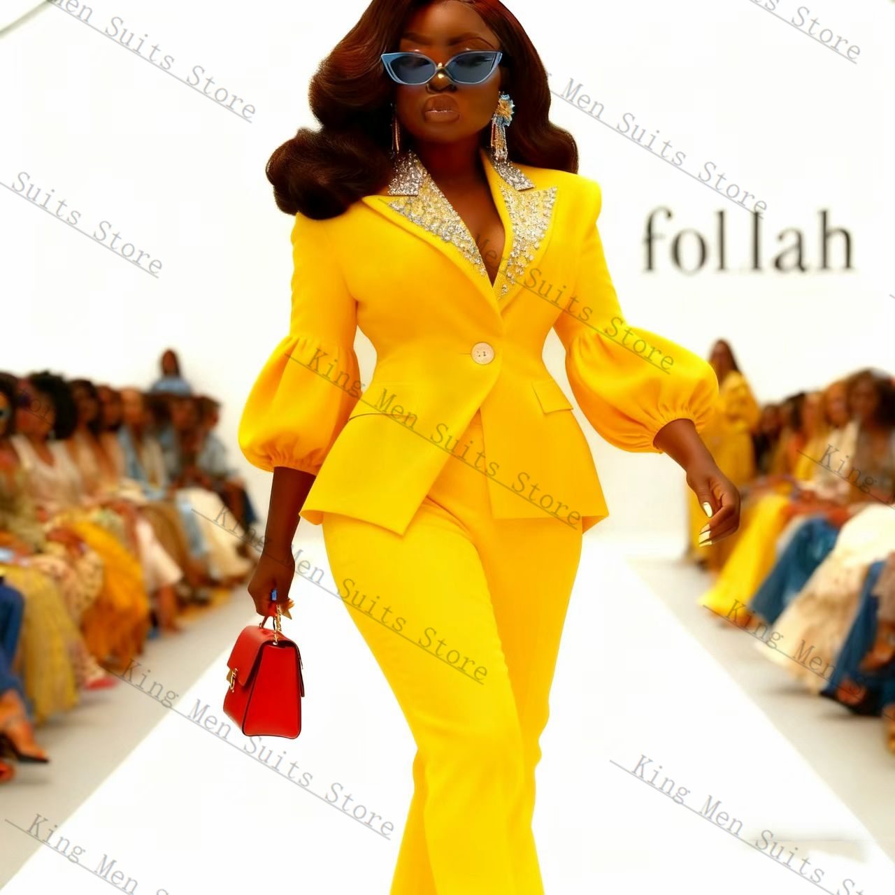 Yellow Formal Wear Women - Crystals Yellow Women Suit Set 2