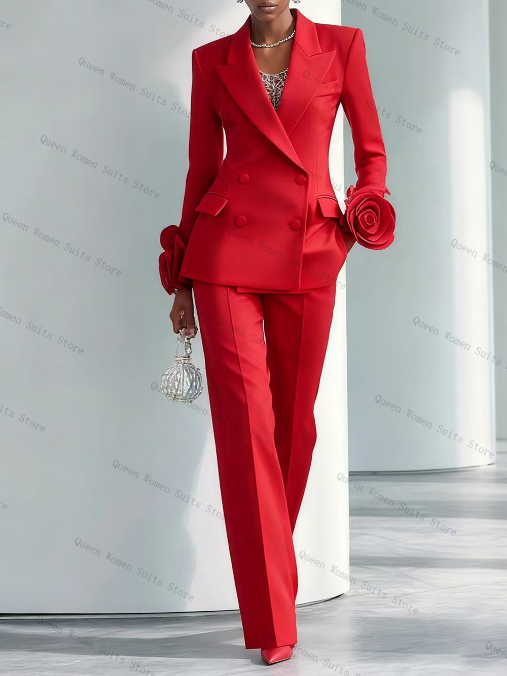Women Formal Wear Trousers - Luxury Red Women Suit Set 2