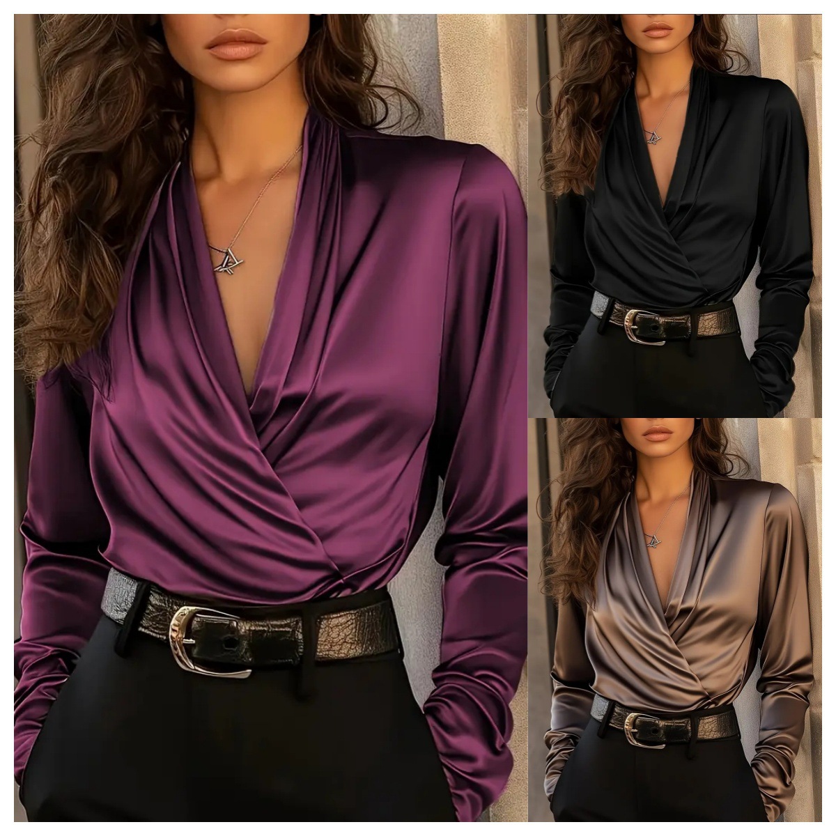 Women's Satin Wrap V Neck Long - đánh giá và giá Women'S Formal Evening Wear Tops