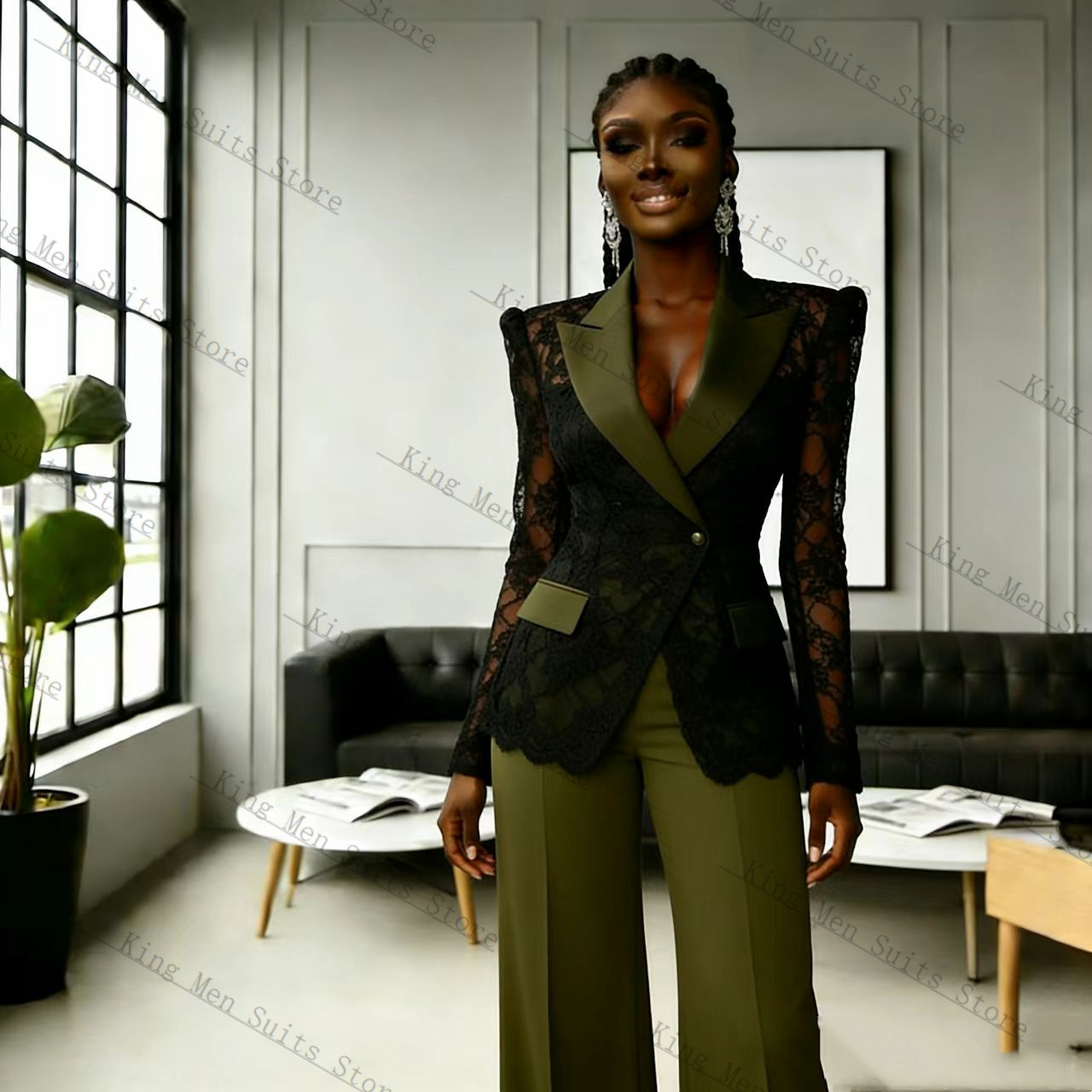 Green Black Lace Women Suit Se - đánh giá và giá Women Formal Wear Trousers