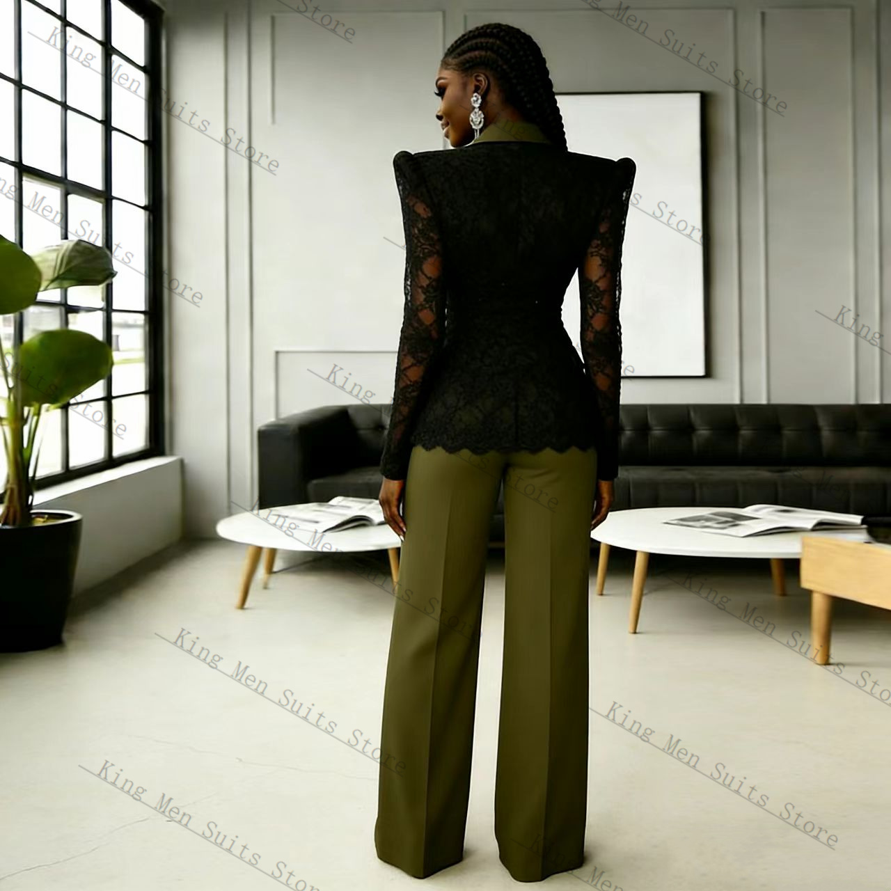 Green Black Lace Women Suit Se - đánh giá và giá Women Formal Wear Trousers