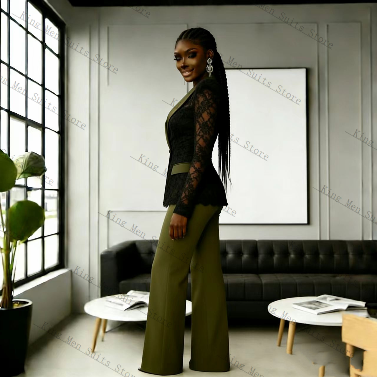 Green Black Lace Women Suit Se - đánh giá và giá Women Formal Wear Trousers