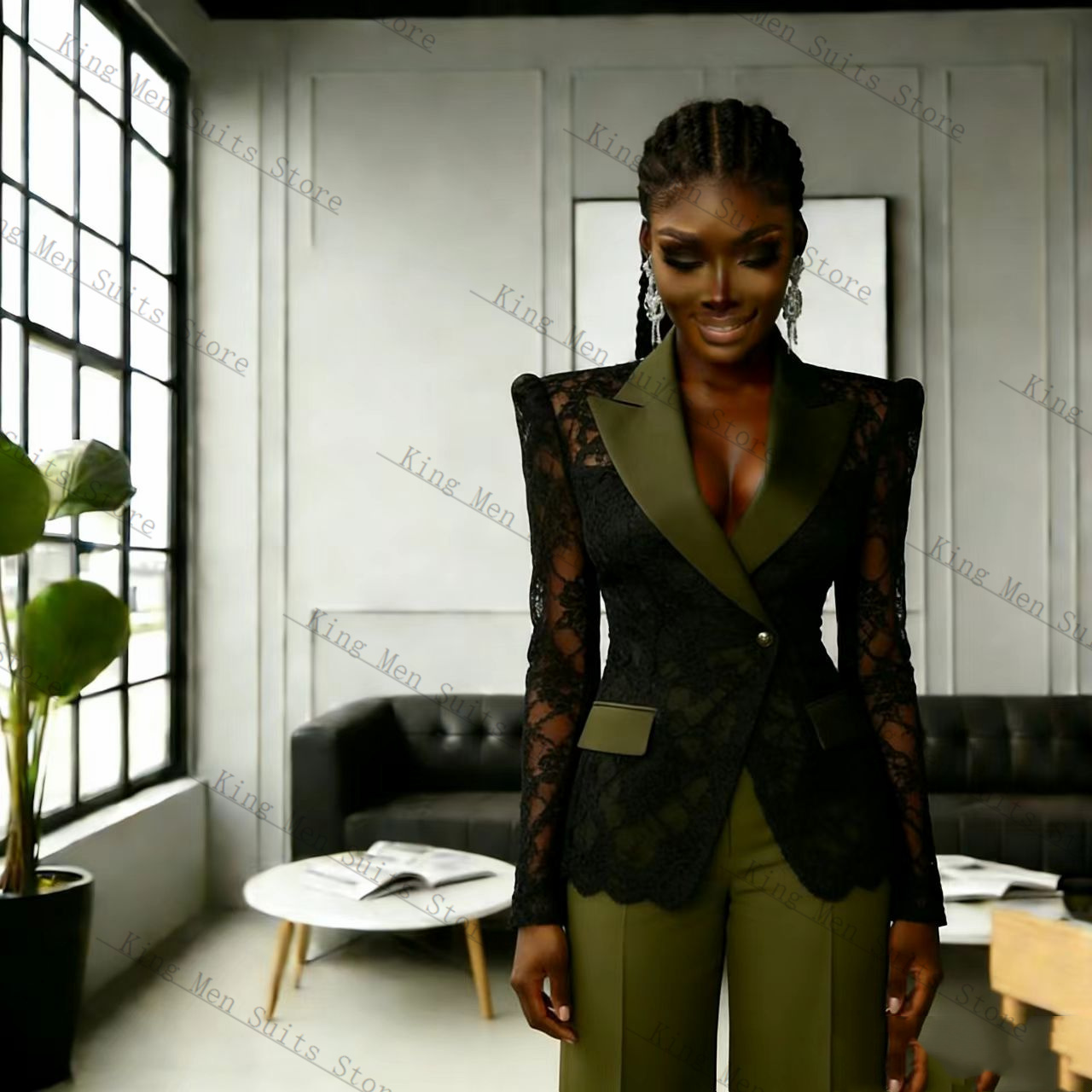 Green Black Lace Women Suit Se - đánh giá và giá Women Formal Wear Trousers