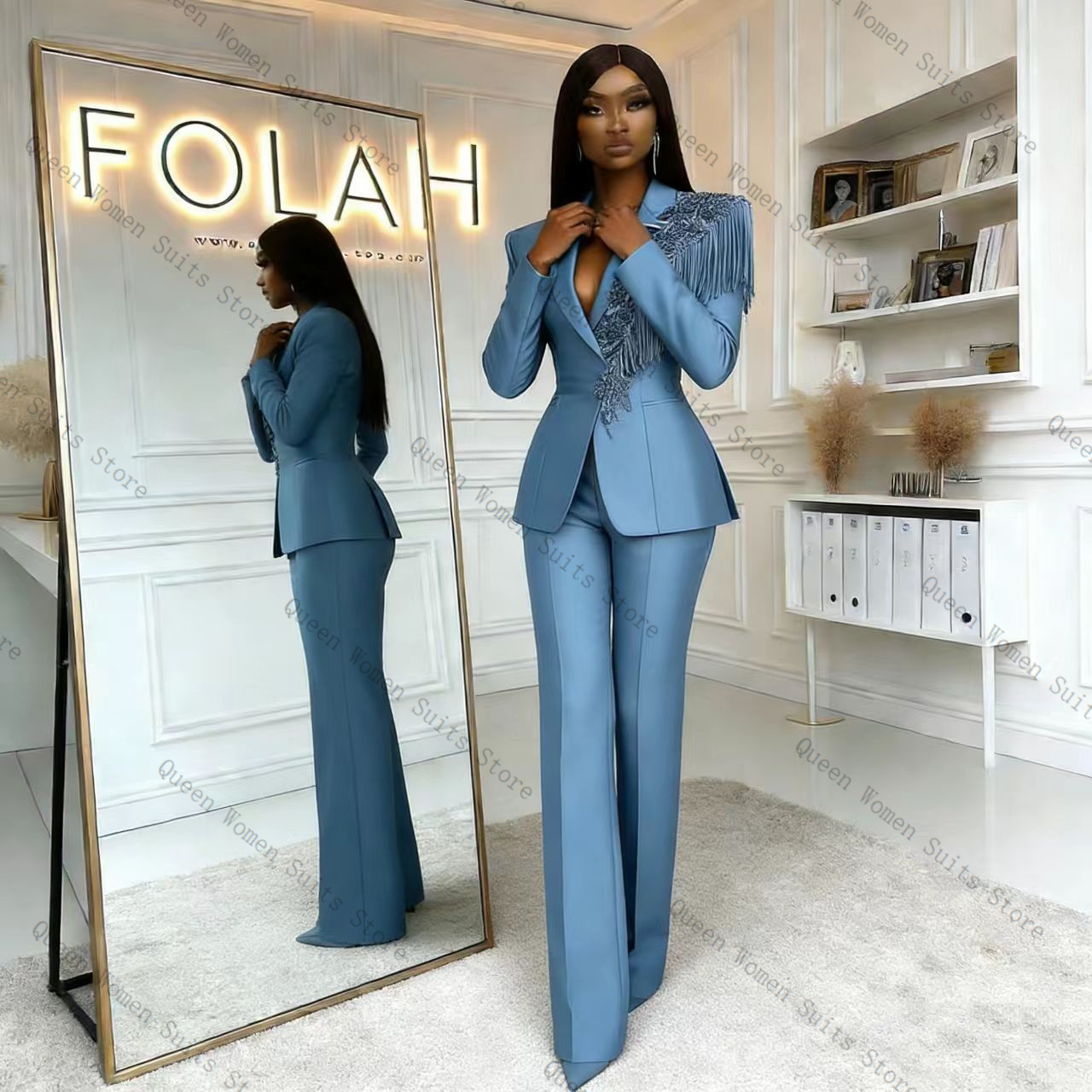 Tassel Blue Women Suit Pants S - đánh giá và giá Women Formal Wear Trousers
