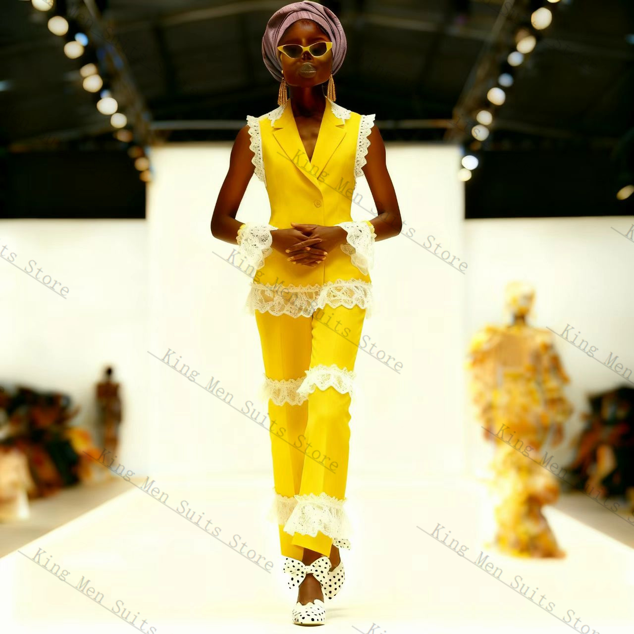 Yellow White Lace Women Suit S - đánh giá và giá Yellow Formal Wear Women