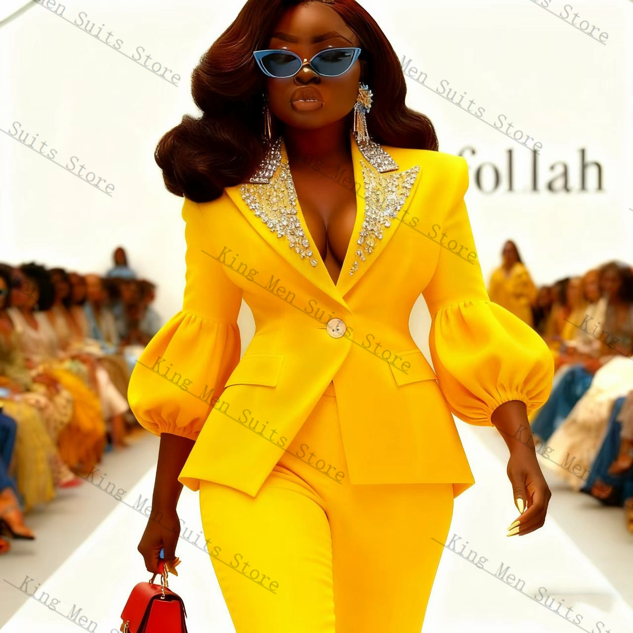Crystals Yellow Women Suit Set - đánh giá và giá Yellow Formal Wear Women