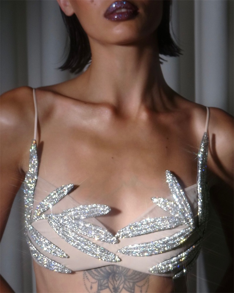 Luxury Crystals Women Top Bra  - đánh giá và giá Yellow Formal Wear Women