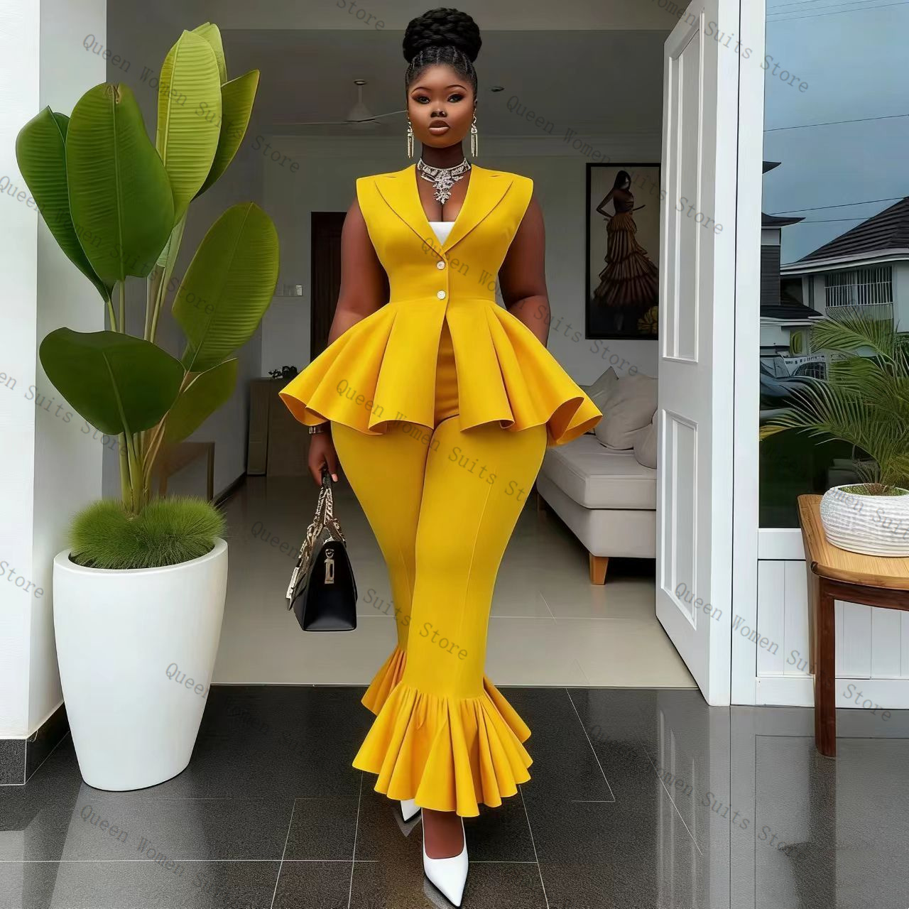 Yellow Women Suit Pants Set 2  - đánh giá và giá Yellow Formal Wear Women