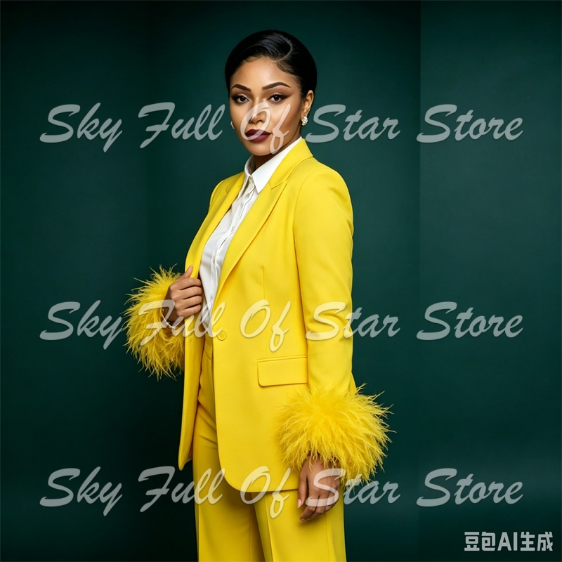 Bright Yellow Feather Cuff Wom - đánh giá và giá Yellow Formal Wear Women