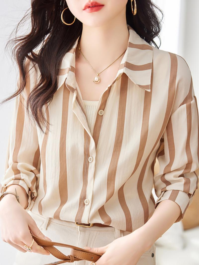 Apricot Striped Long Sleeved S - đánh giá và giá Women Formal Wear Shirts