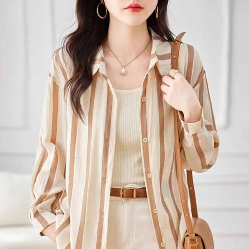 Apricot Striped Long Sleeved S - đánh giá và giá Women Formal Wear Shirts