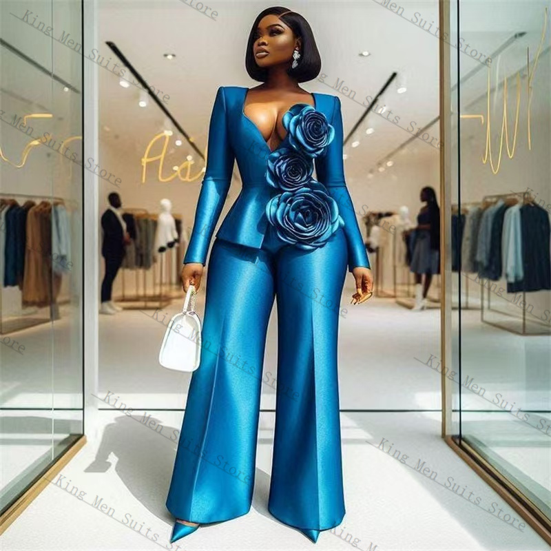 Blue Satin Women Suit Set 2 Pc - đánh giá và giá Women Formal Wear Trousers