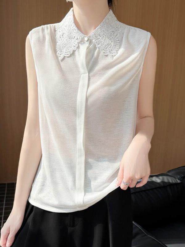 Lace Trim No Sleeve Knitted Sh - đánh giá và giá Women Formal Wear Shirts