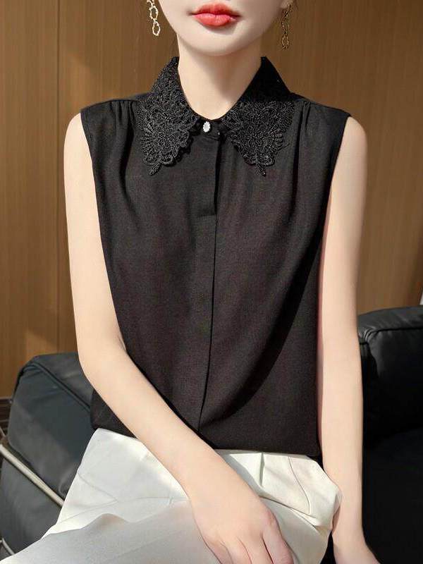 Lace Trim No Sleeve Knitted Sh - đánh giá và giá Women Formal Wear Shirts