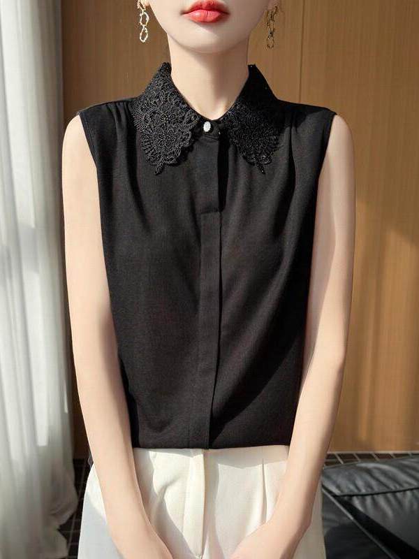 Lace Trim No Sleeve Knitted Sh - đánh giá và giá Women Formal Wear Shirts