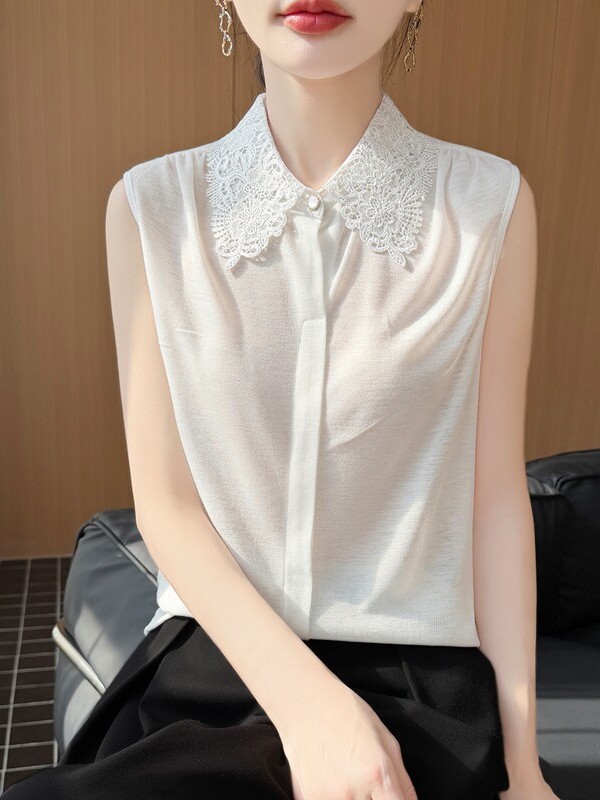 Lace Trim No Sleeve Knitted Sh - đánh giá và giá Women Formal Wear Shirts
